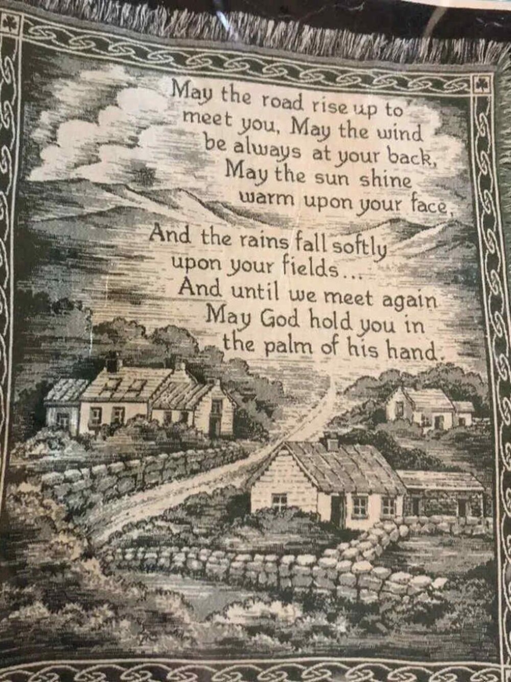 Vintage Fieldcrest Irish Blessing Tapestry Throw Blanket - Celtic Knot Border